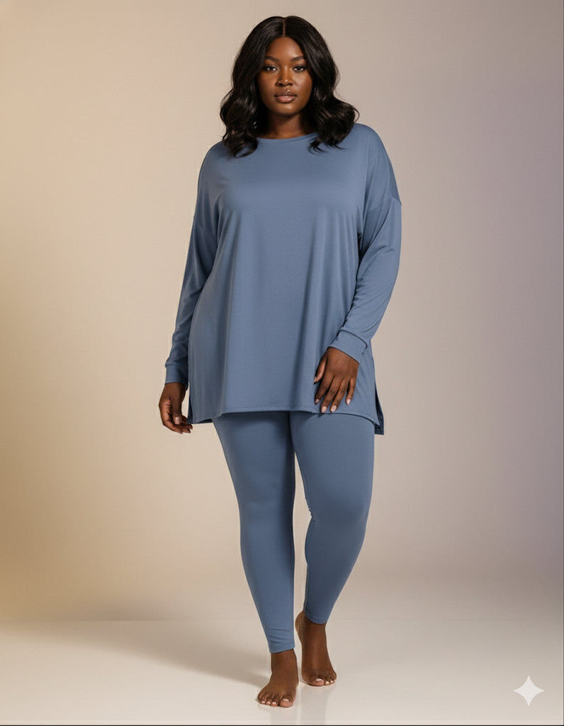 Long Sleeve Lounge Set – Dusty Blue