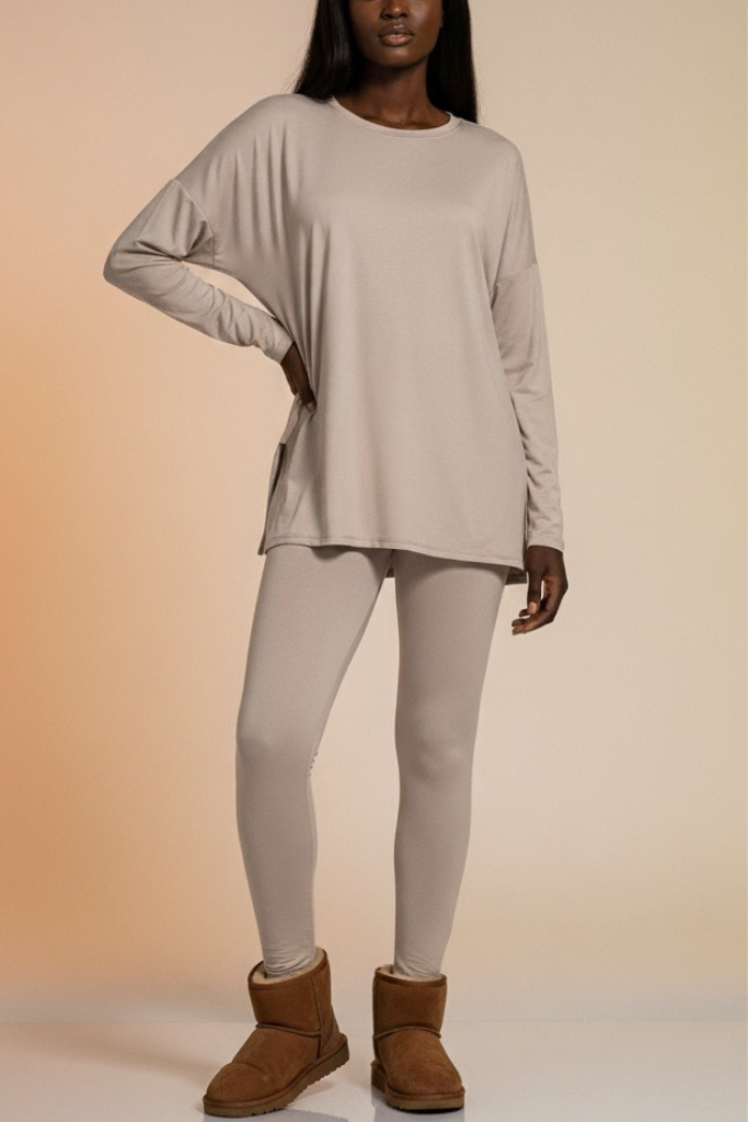 Long Sleeve Lounge Set – Ash Mocha
