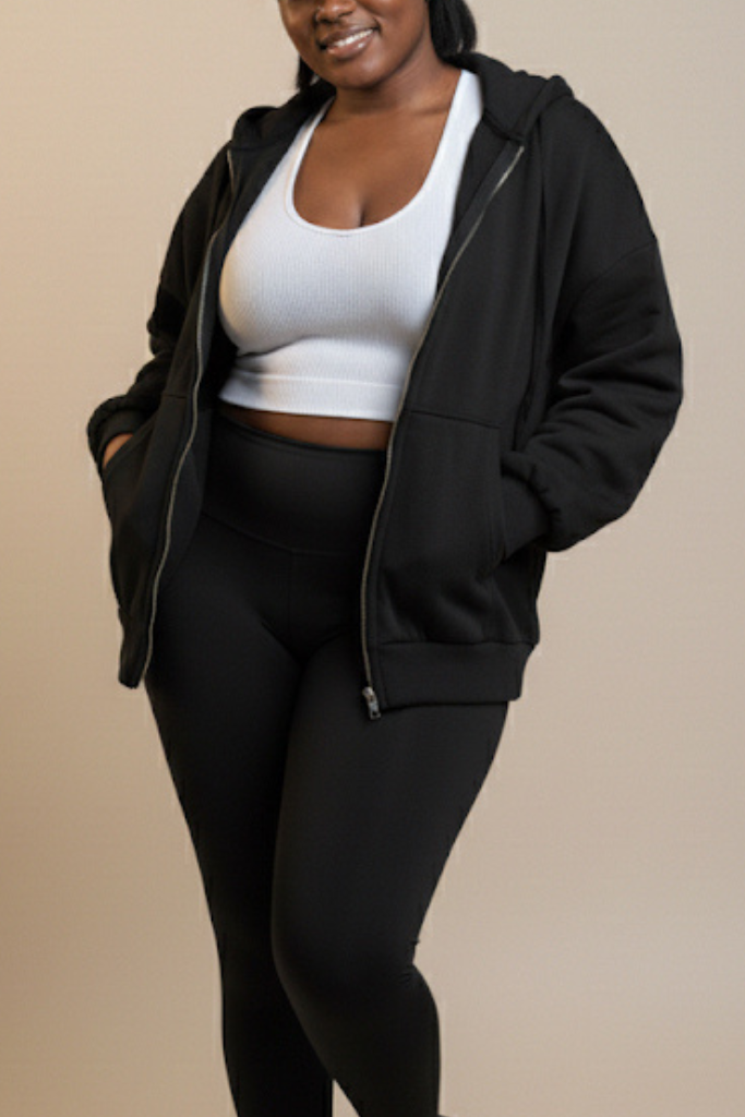Fleece Zip Hoodie - Black