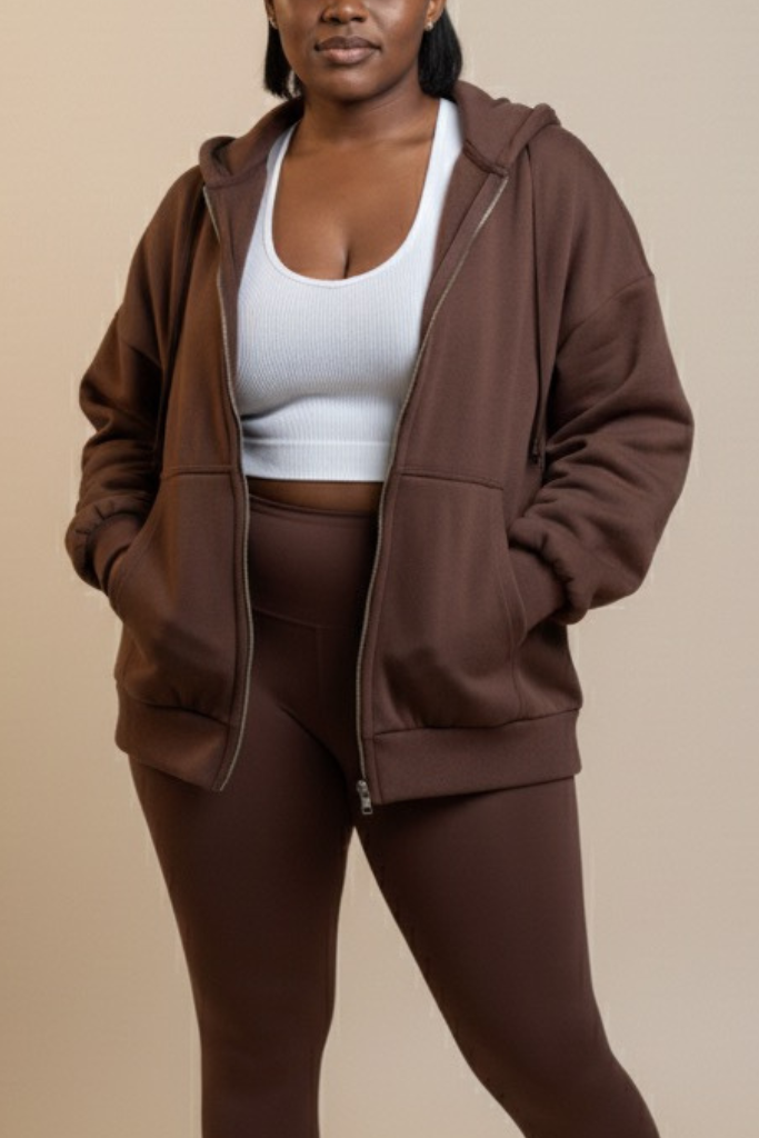 Fleece Zip Hoodie - Brown