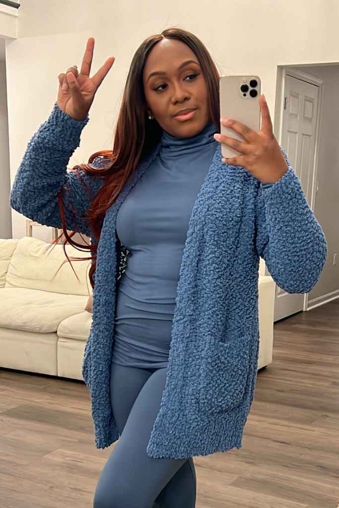 Popcorn Cardigan with Pockets | Dusty Blue