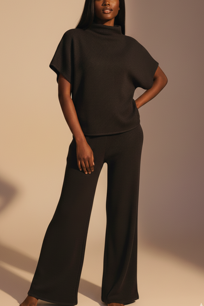 Sweater Knit Lounge Set - Black