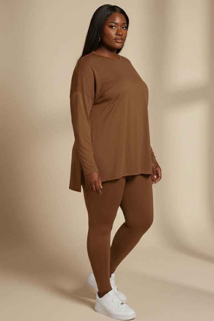 [Plus] Long Sleeve Lounge Set –Brown