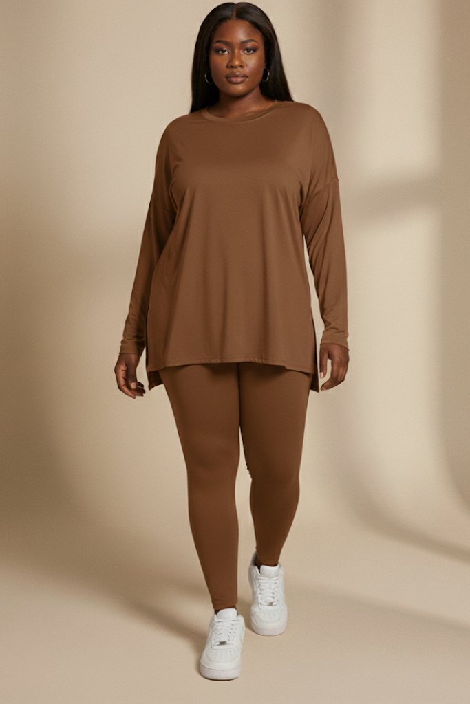 [Plus] Long Sleeve Lounge Set –Brown