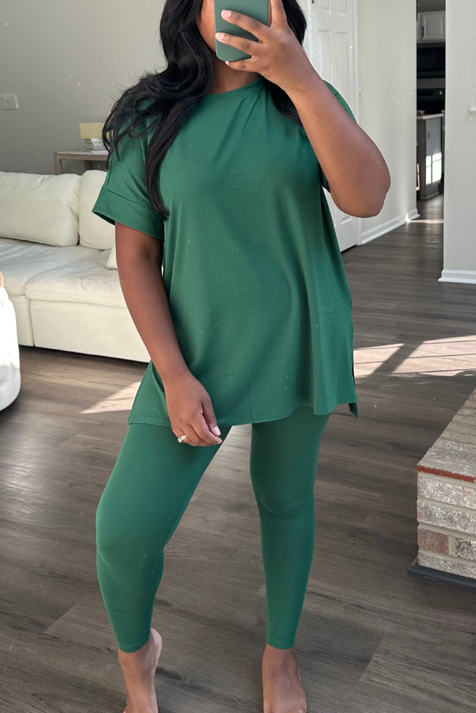 Brushed Microfiber Legging Set | Dark Green