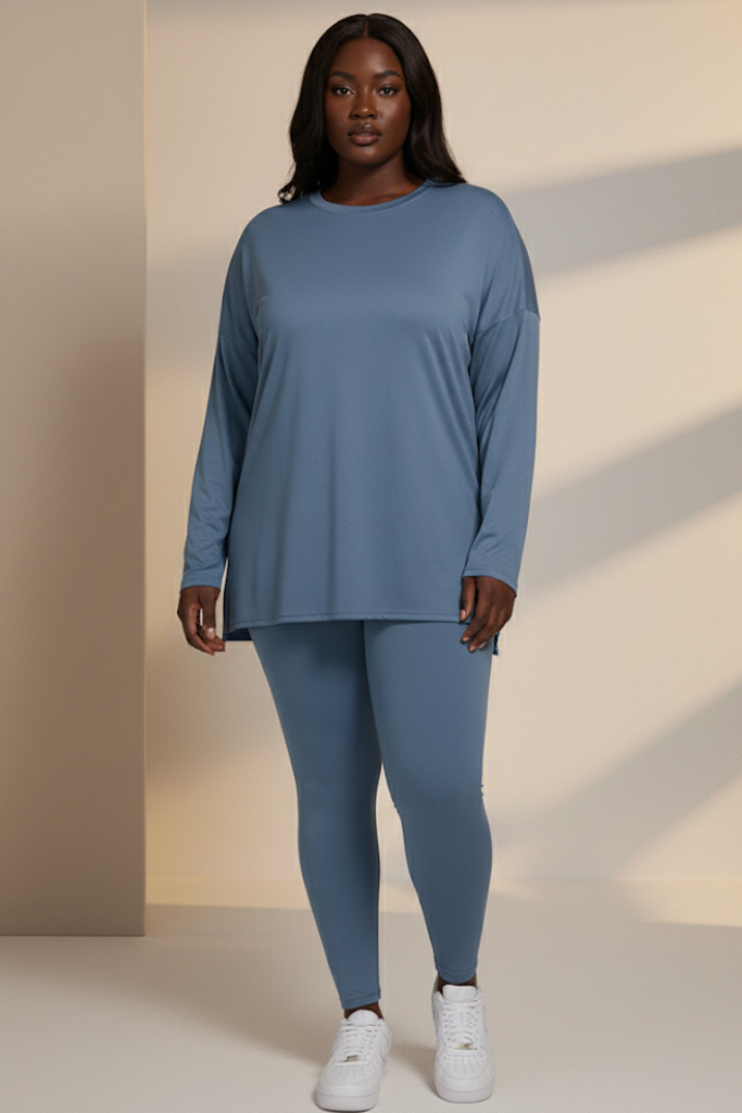 [Plus] Long Sleeve Lounge Set – Dusty Blue