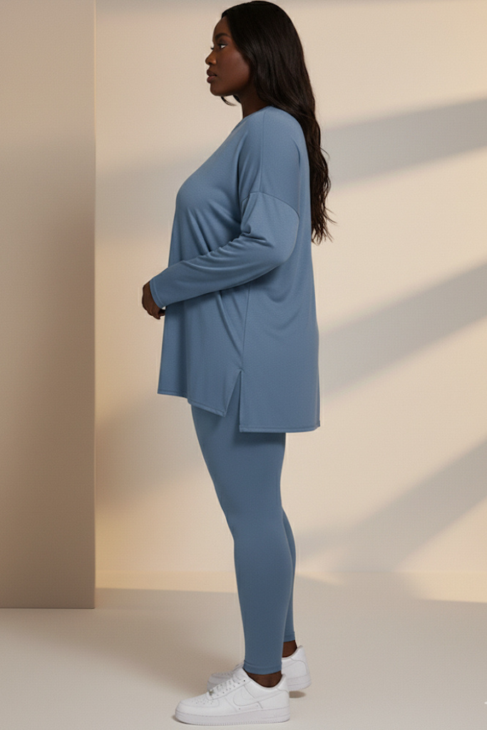 [Plus] Long Sleeve Lounge Set – Dusty Blue
