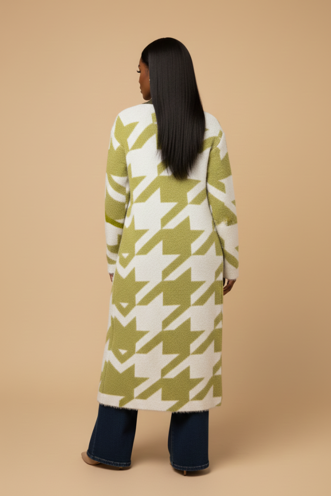 Oversized Houndstooth Knit Cardigan | Green