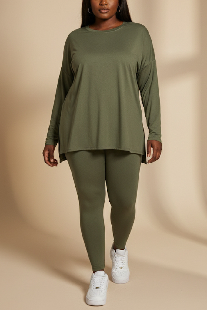 [Plus] Long Sleeve Lounge Set – Olive