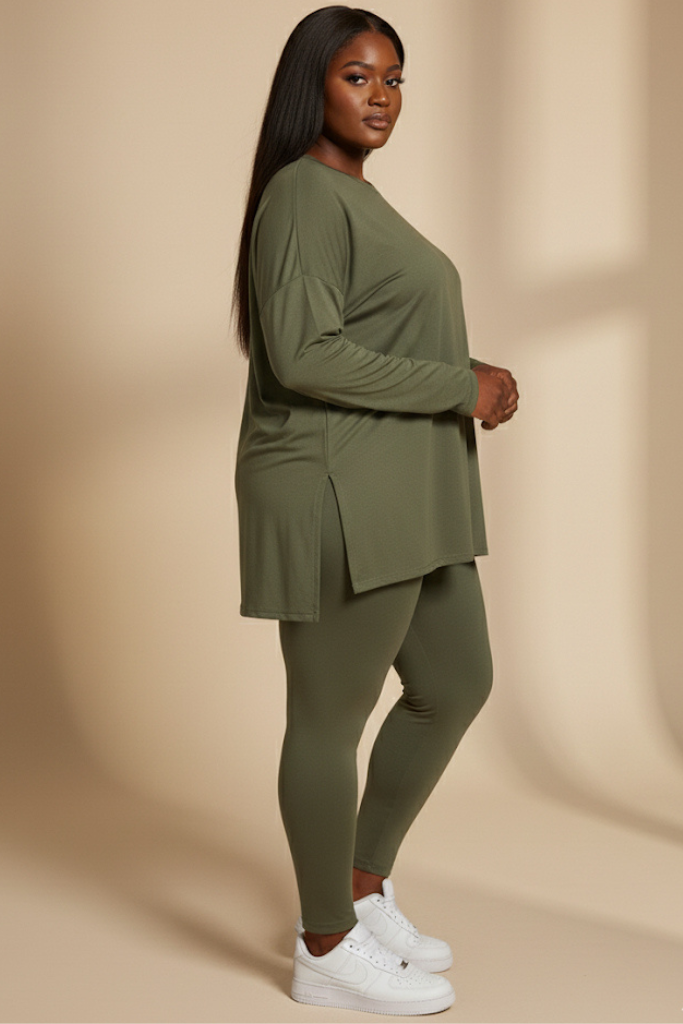 [Plus] Long Sleeve Lounge Set – Olive