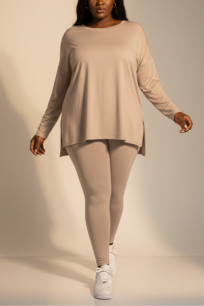 [Plus] Long Sleeve Lounge Set – Ash Mocha