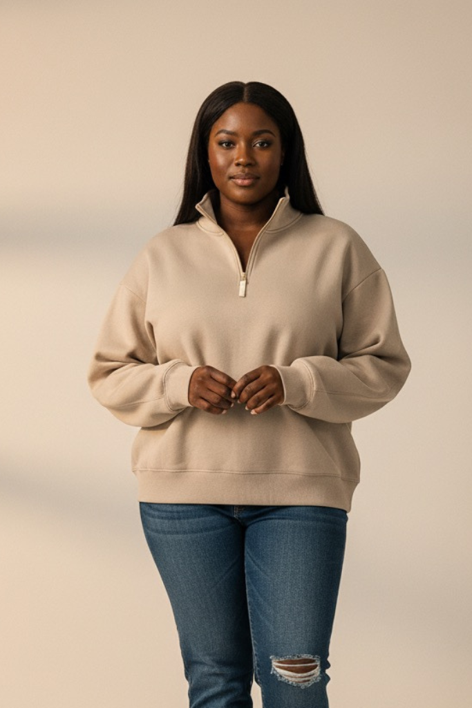 [Plus] Fleece Half Zip Sweatshirt - Ash Mocha