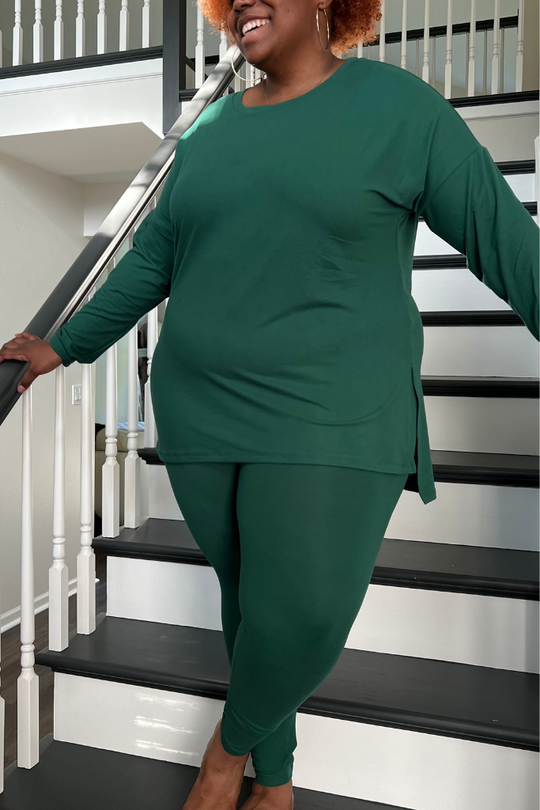 [PLUS] Long Sleeve Microfiber Legging Set | Dark Green