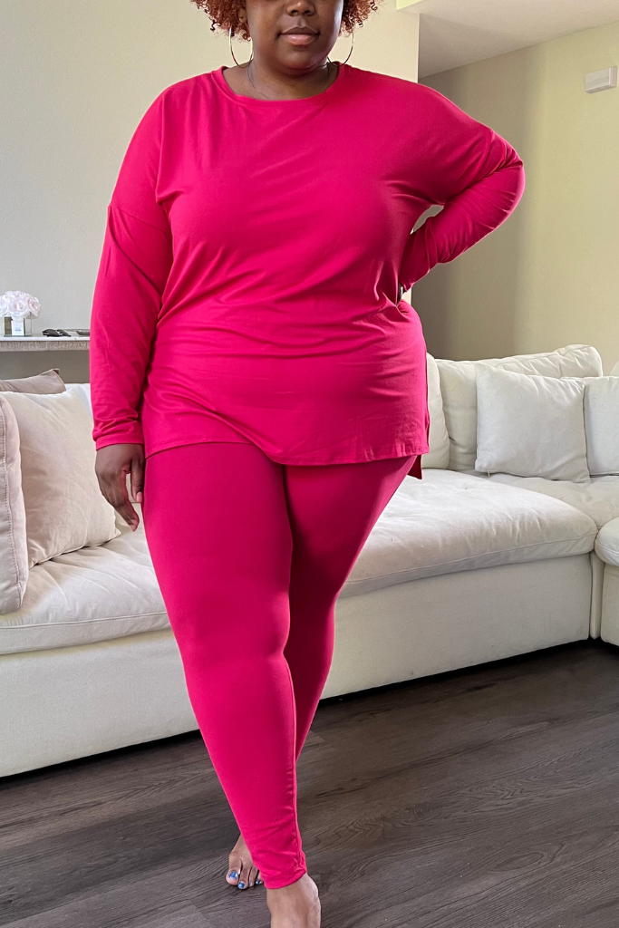 [PLUS] Long Sleeve Microfiber Legging Set | Viva Magenta