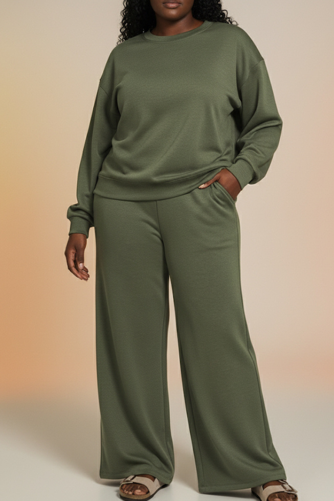 [Plus] Scuba Pullover & Pants Set - Olive