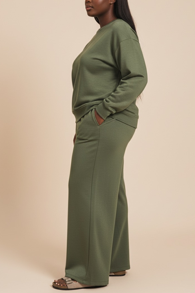 [Plus] Scuba Pullover & Pants Set - Olive