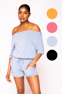  Off the Shoulder French Terry Romper | 4 Colors