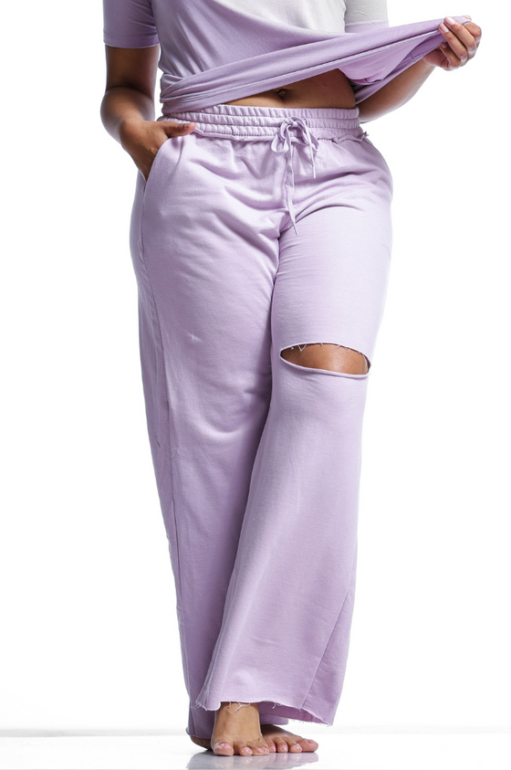 French Terry Cut-Out Pants with Pockets | Dusty Lavender