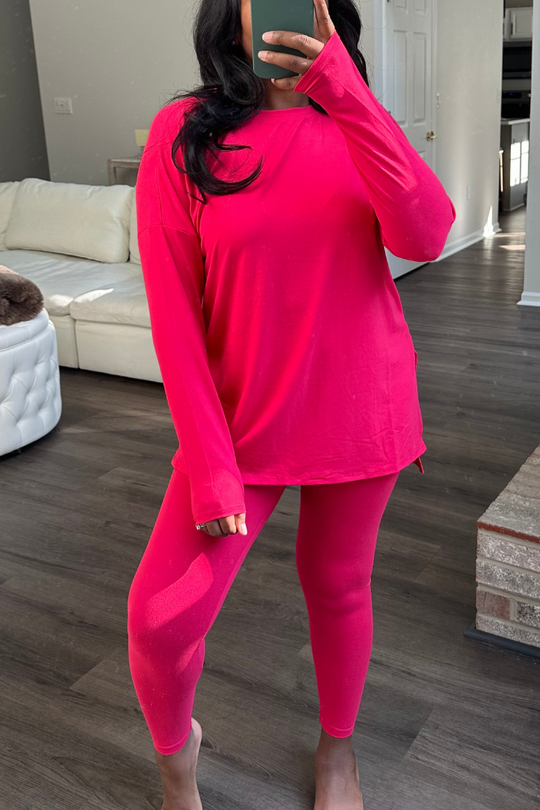Long Sleeve Microfiber Legging Set | Viva Magenta