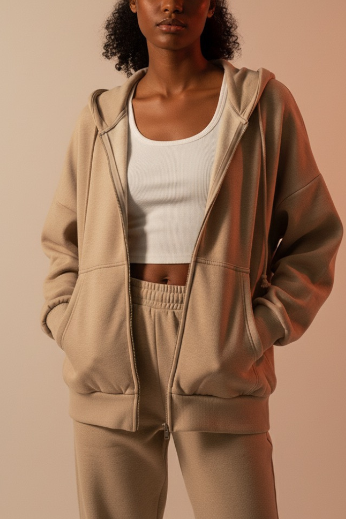Fleece Zip Hoodie - Ash Mocha