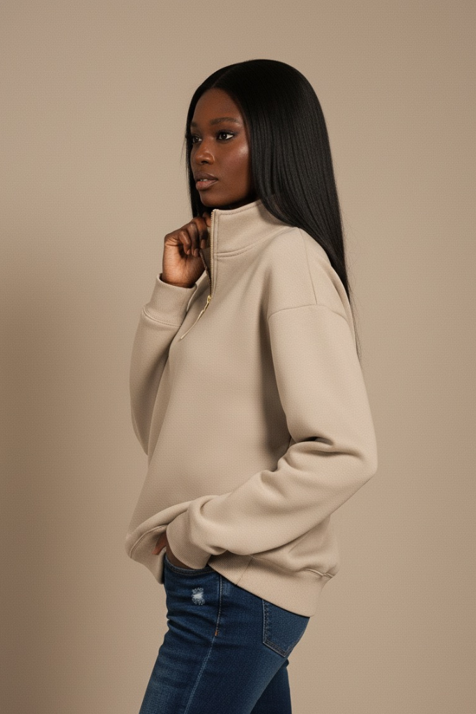 Fleece Half Zip Sweatshirt - Ash Mocha