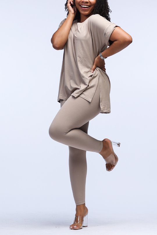V-Neck Microfiber Legging Set | Ash Mocha