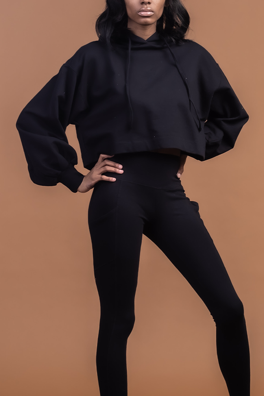 Black French Terry Cropped Hoodie