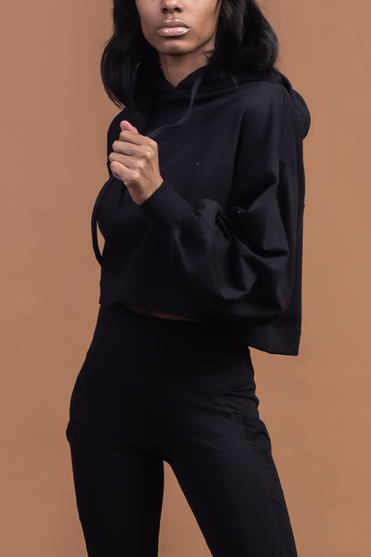 Black French Terry Cropped Hoodie