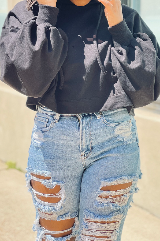 Black French Terry Cropped Hoodie