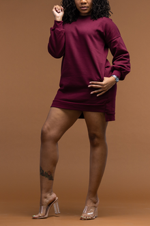  Hi-Low Hem Sweatshirt Dress | Dark Burgundy
