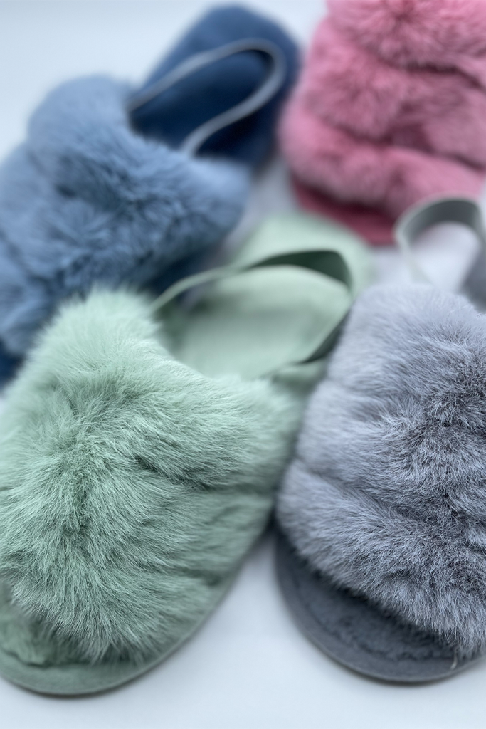 Colorful furry hot sale slippers