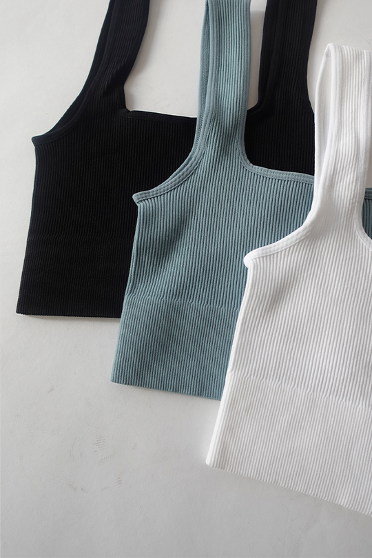 Ribbed Square Neck Cropped Tank Top